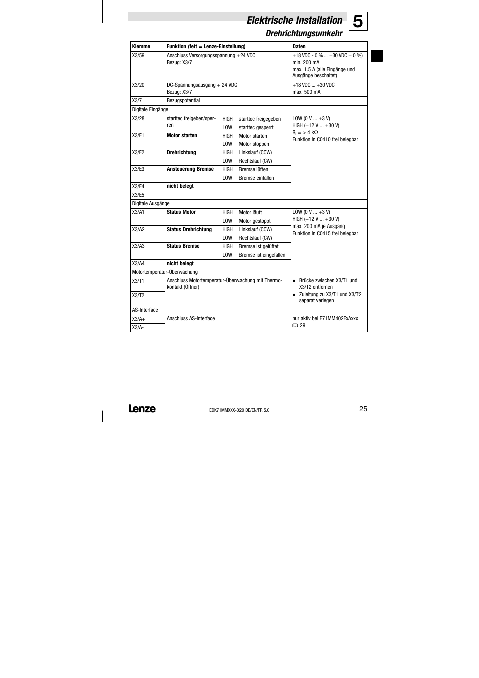 Elektrische installation, Drehrichtungsumkehr | Lenze EDK71MMXXX−020 User Manual | Page 25 / 206