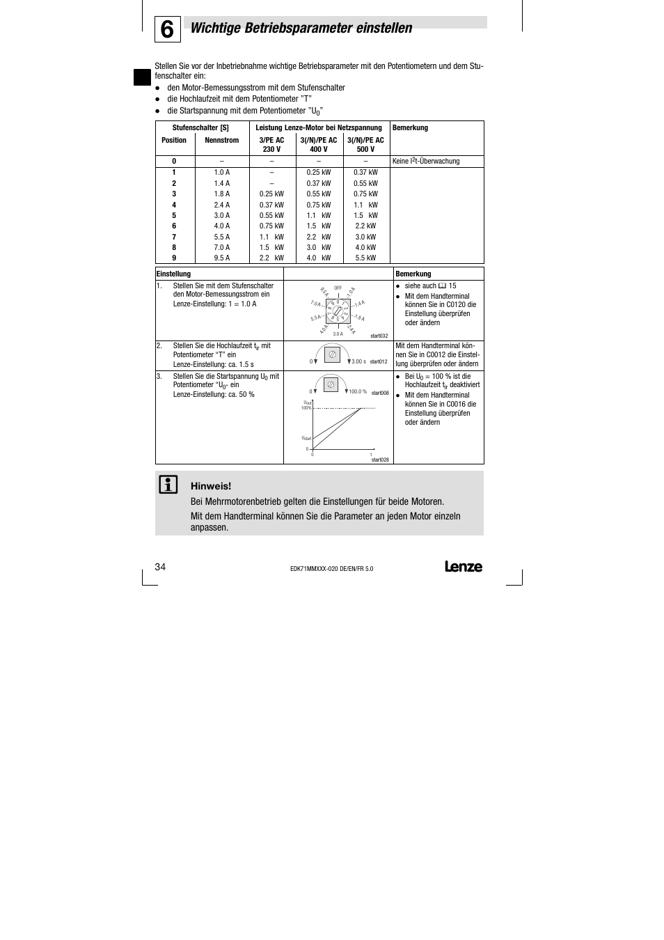 6 wichtige betriebsparameter einstellen, Wichtige betriebsparameter einstellen | Lenze EDK71MMXXX−020 User Manual | Page 34 / 206