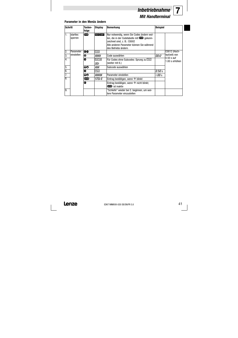 Inbetriebnahme, Mit handterminal | Lenze EDK71MMXXX−020 User Manual | Page 41 / 206