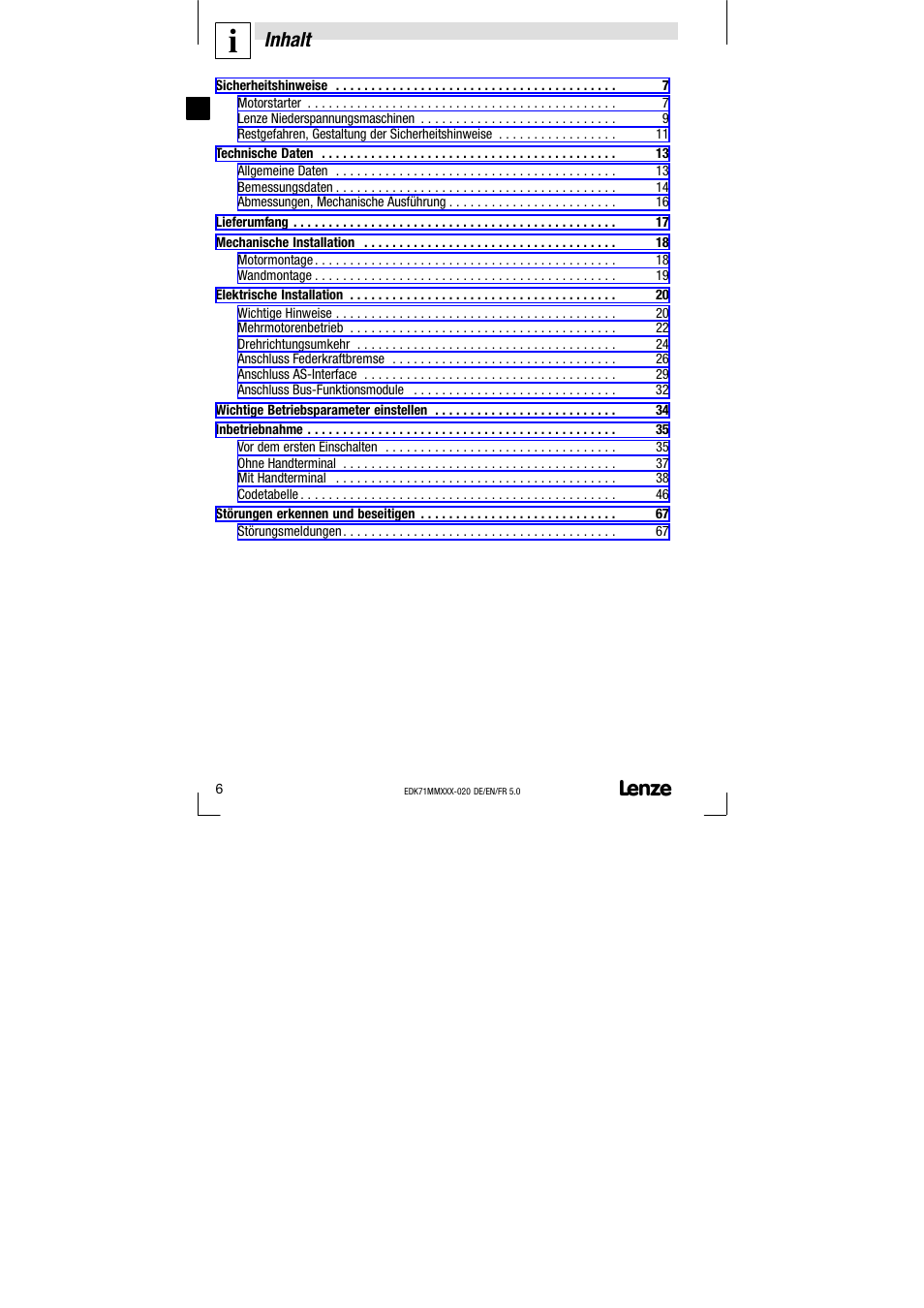 Inhalt | Lenze EDK71MMXXX−020 User Manual | Page 6 / 206