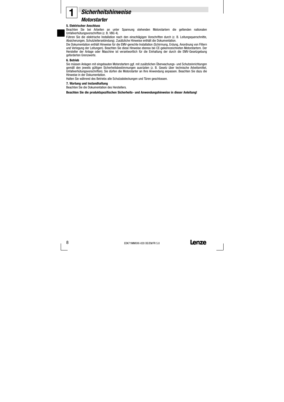 Sicherheitshinweise | Lenze EDK71MMXXX−020 User Manual | Page 8 / 206