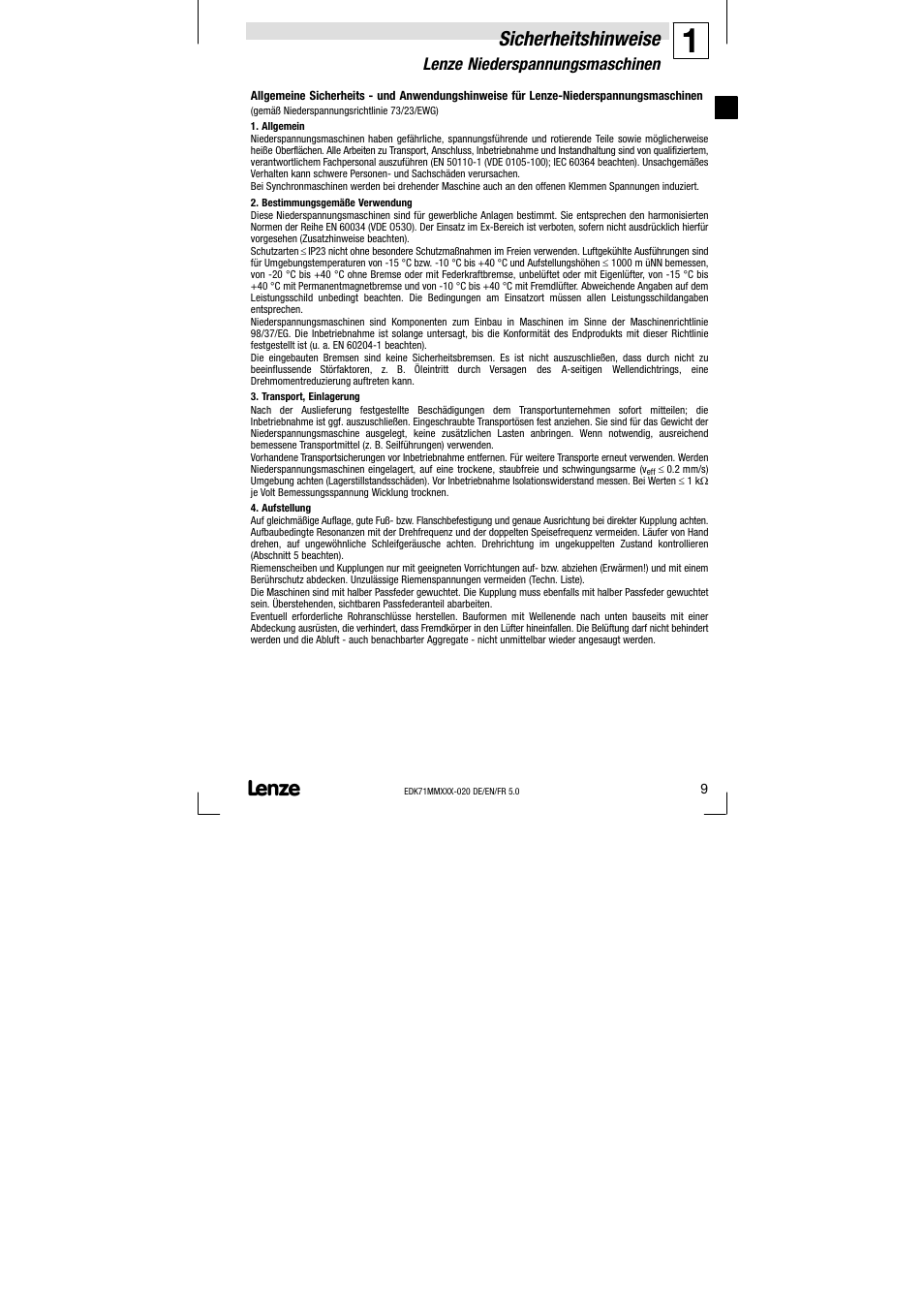 Lenze niederspannungsmaschinen, Sicherheitshinweise | Lenze EDK71MMXXX−020 User Manual | Page 9 / 206