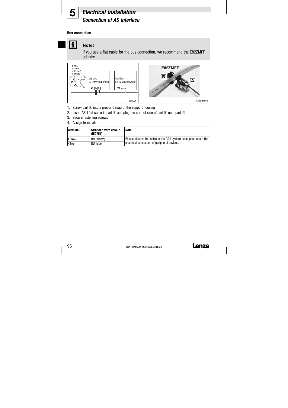 Electrical installation, Connection of as interface | Lenze EDK71MMXXX−020 User Manual | Page 96 / 206