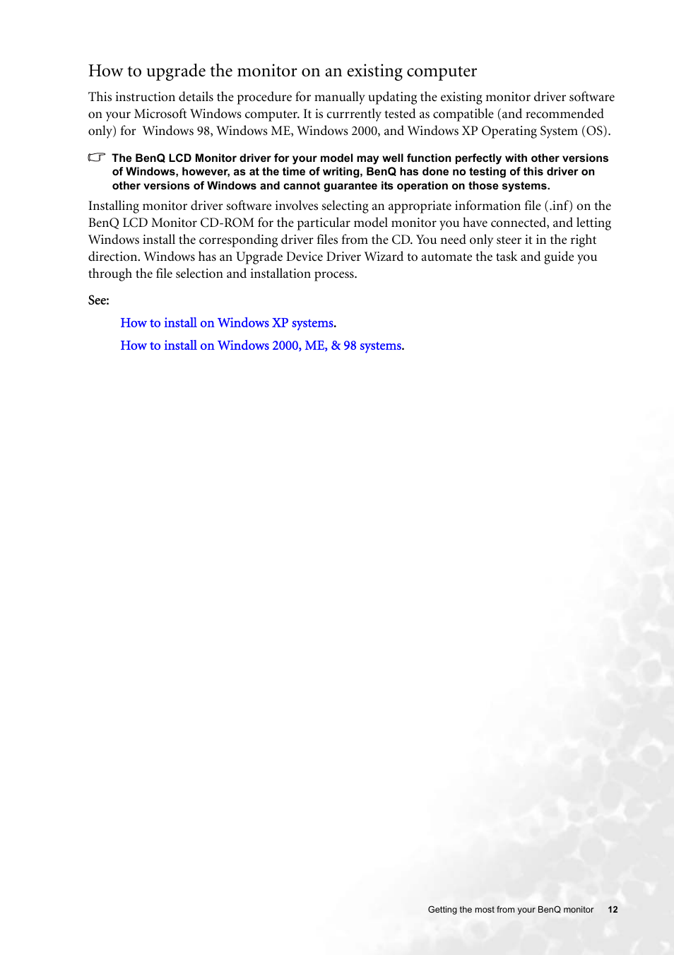 How to upgrade the monitor on an existing computer | BenQ FP91GP User Manual | Page 12 / 36