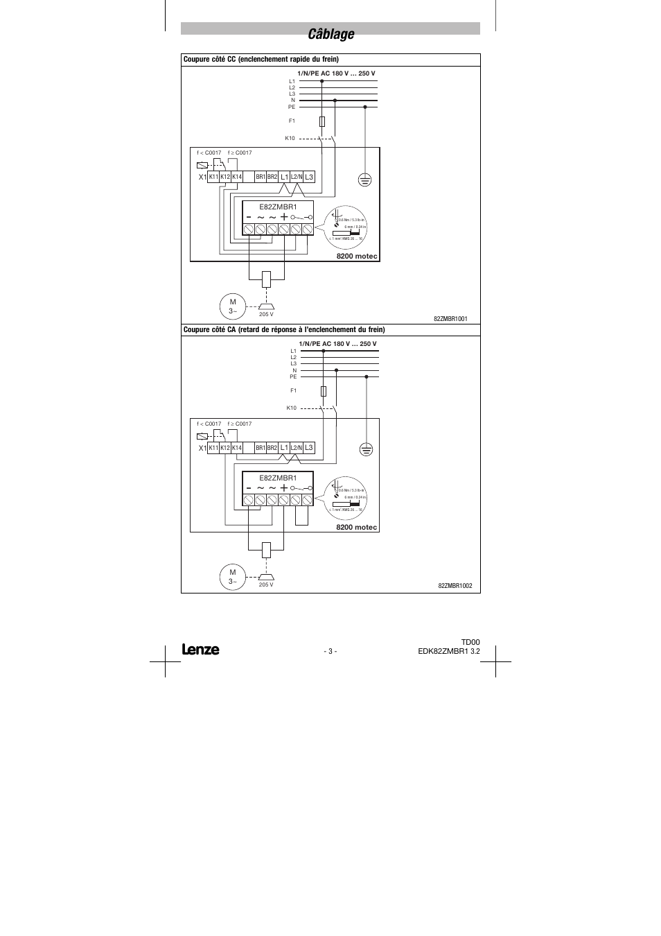 Câblage | Lenze E82ZMBR1 User Manual | Page 13 / 15