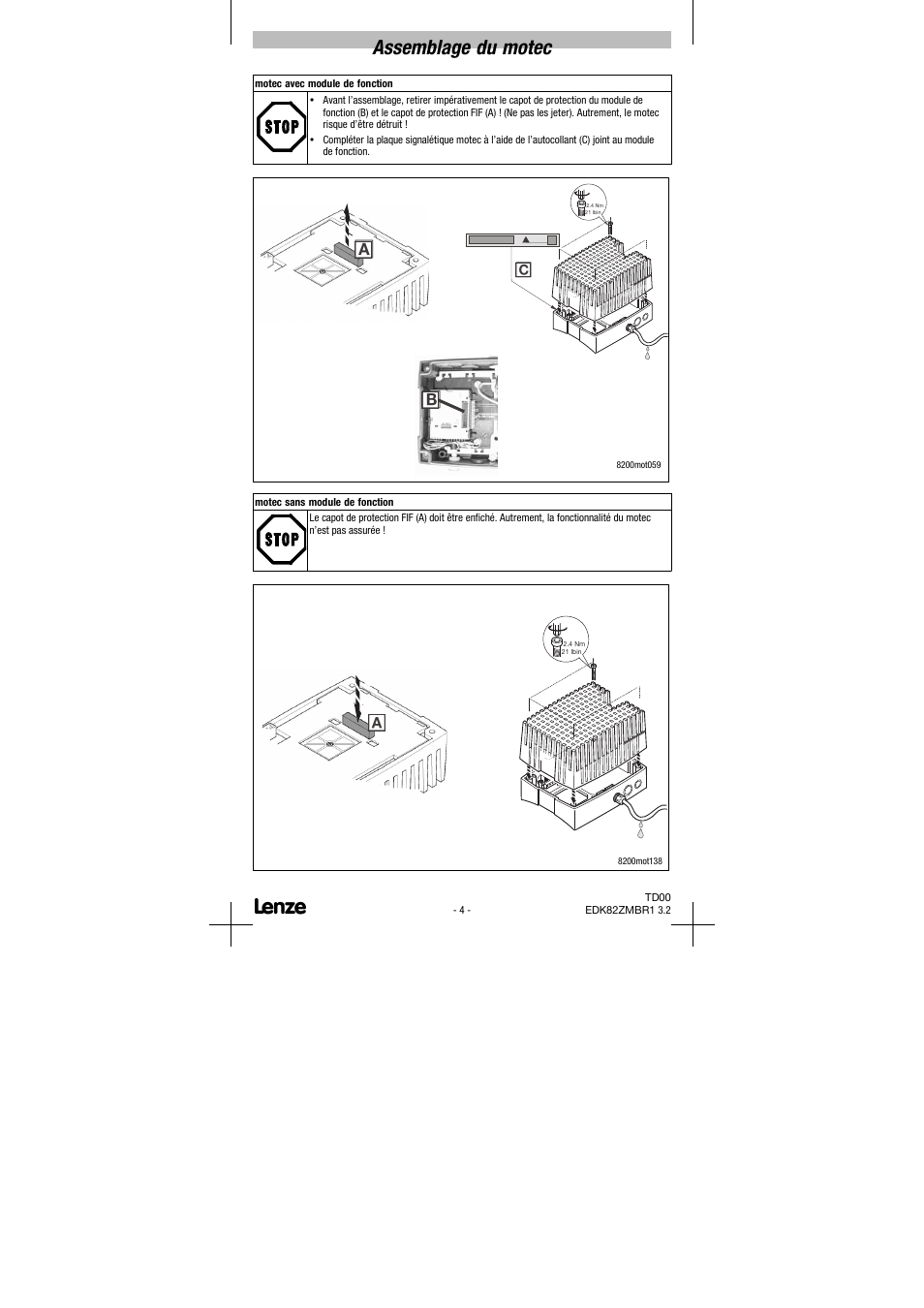 Assemblage du motec | Lenze E82ZMBR1 User Manual | Page 14 / 15