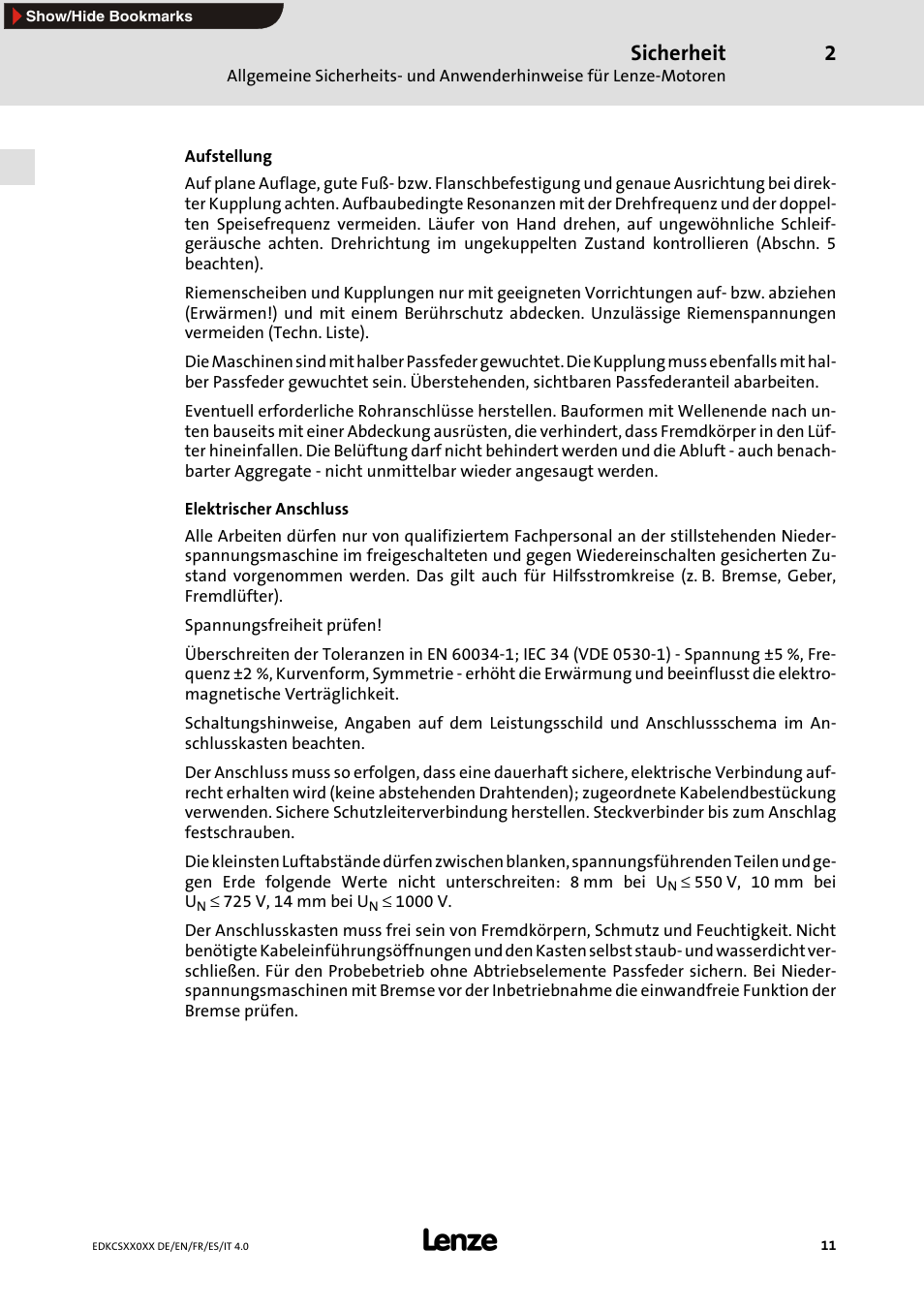 Sicherheit | Lenze ECS series User Manual | Page 11 / 74