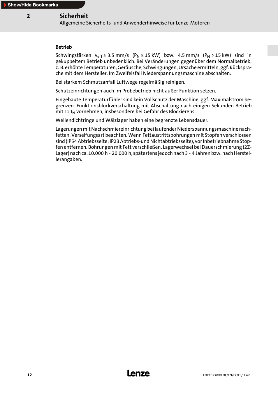 Sicherheit | Lenze ECS series User Manual | Page 12 / 74