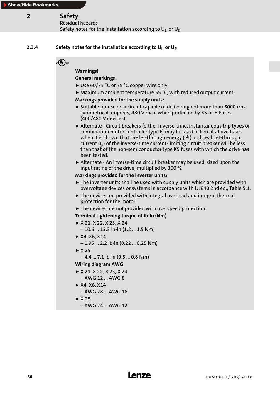 Safety | Lenze ECS series User Manual | Page 30 / 74