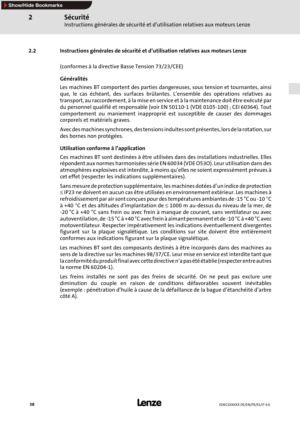 Sécurité | Lenze ECS series User Manual | Page 38 / 74