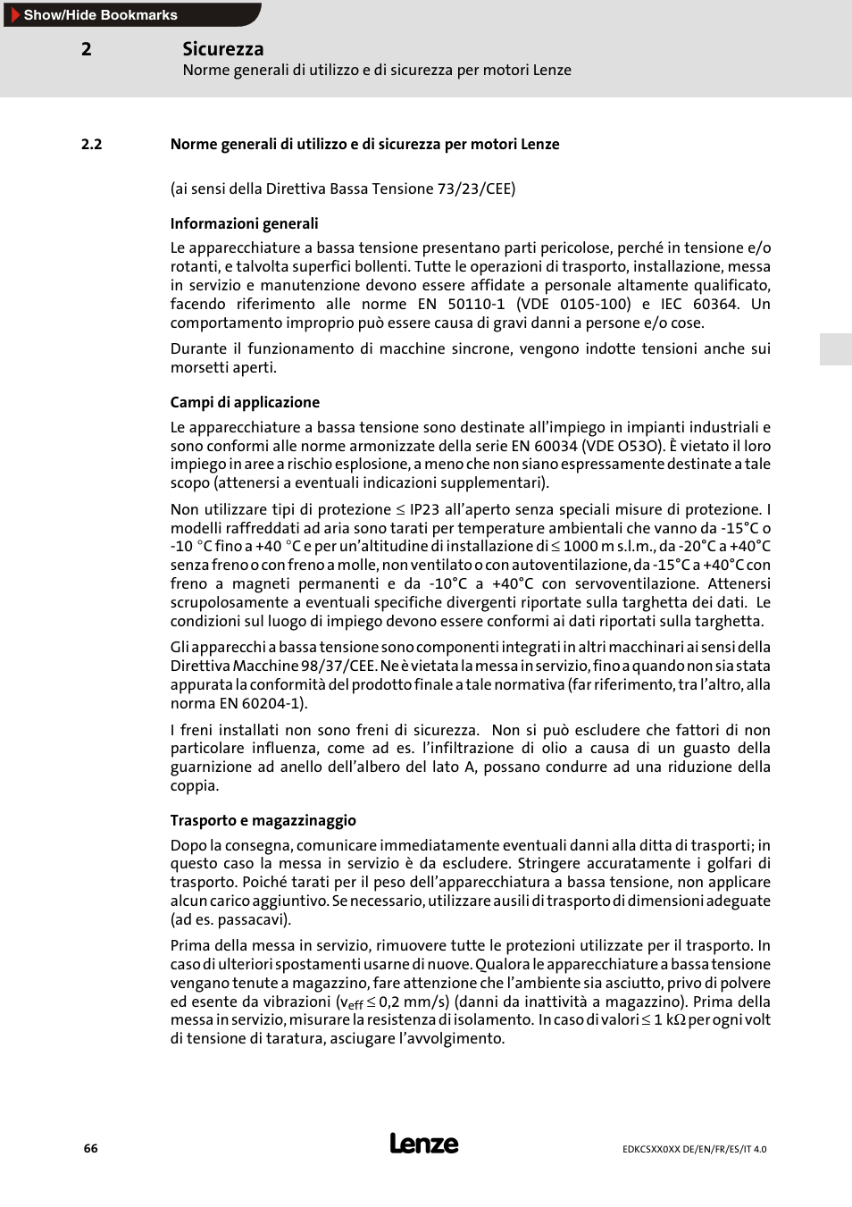 Sicurezza | Lenze ECS series User Manual | Page 66 / 74