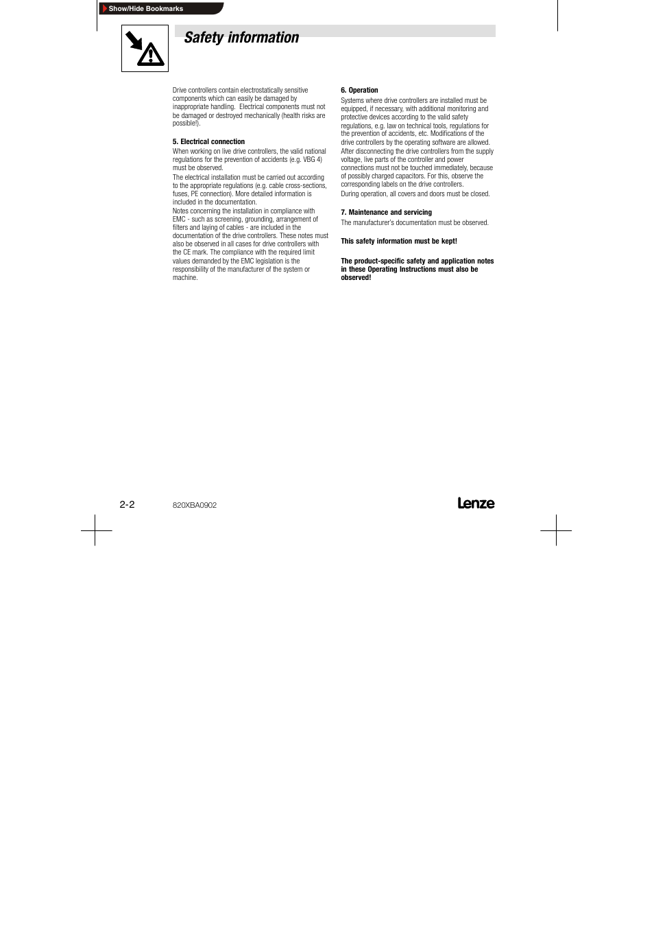 Safety information | Lenze 8200 series User Manual | Page 10 / 72