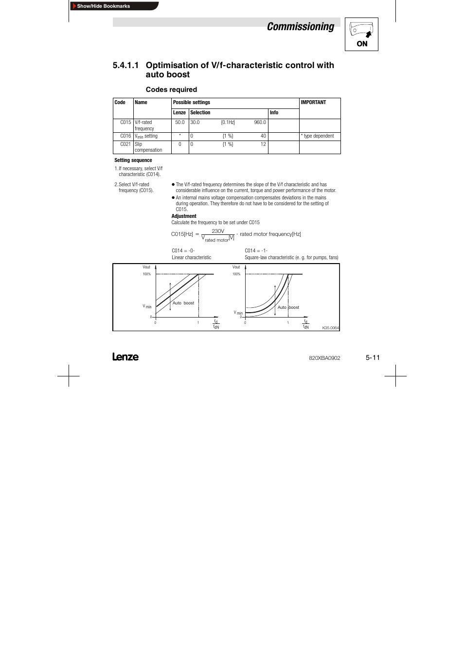 With auto boost, Commissioning, Codes required | Lenze 8200 series User Manual | Page 43 / 72