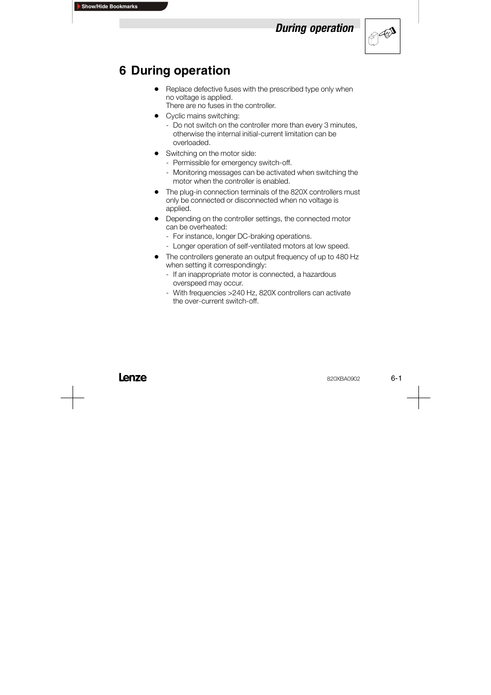 6 during operation, During operation | Lenze 8200 series User Manual | Page 47 / 72