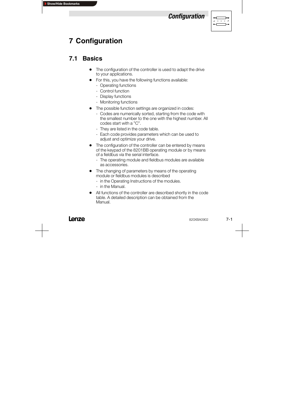 7 configuration, 1 basics, Configuration | Lenze 8200 series User Manual | Page 49 / 72