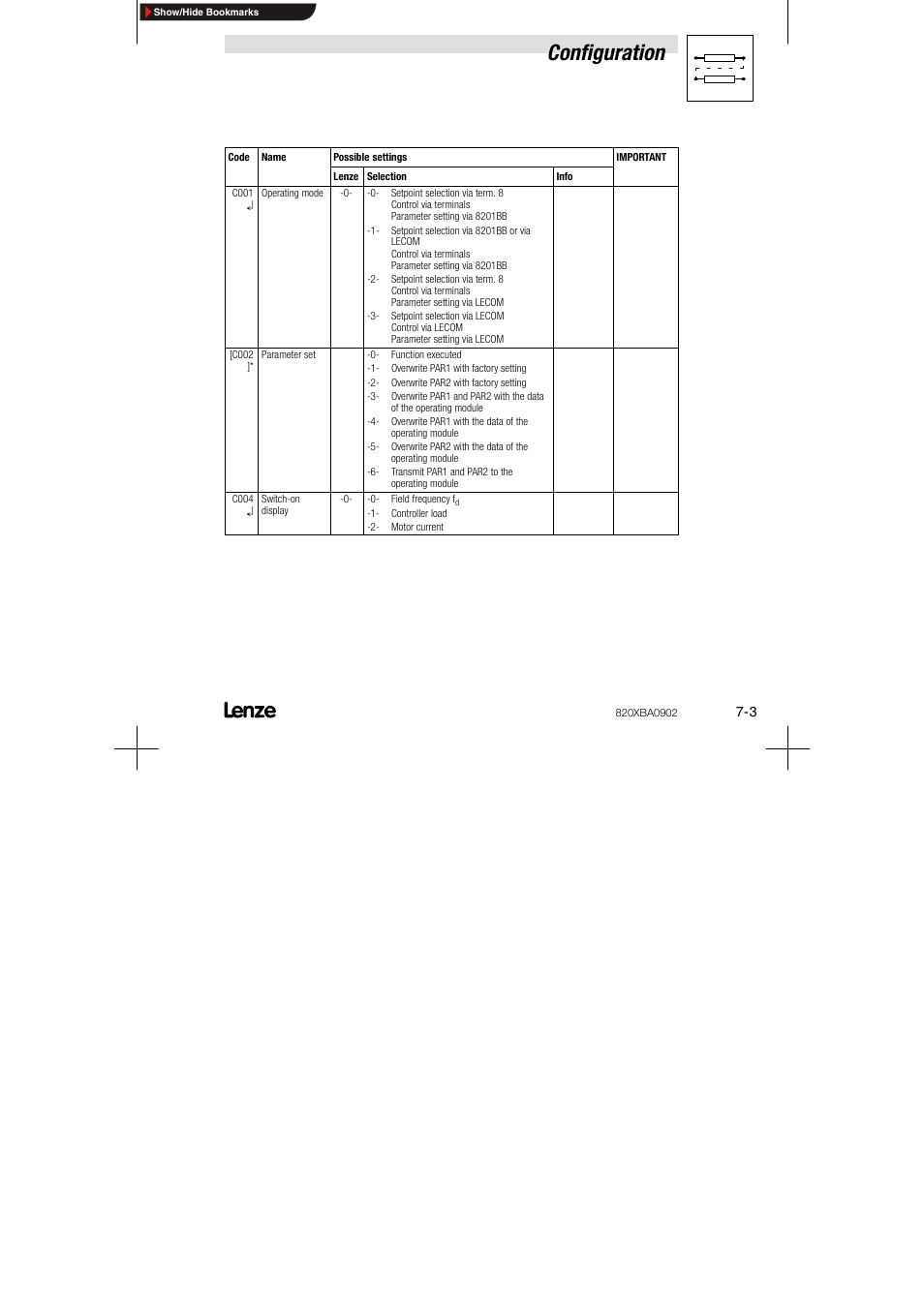 Configuration | Lenze 8200 series User Manual | Page 51 / 72