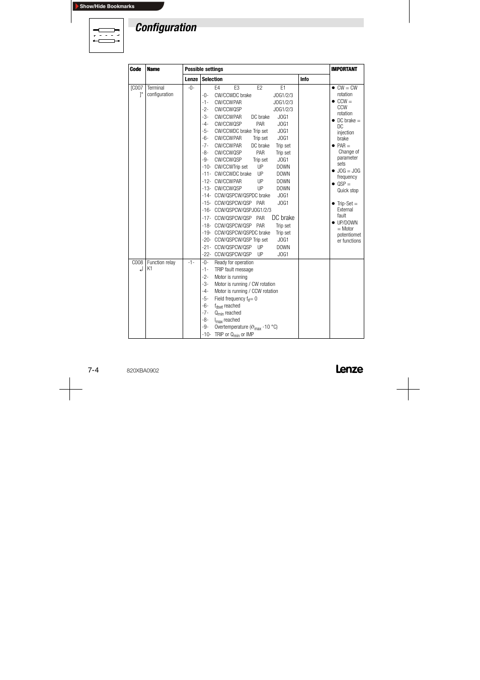 Configuration | Lenze 8200 series User Manual | Page 52 / 72