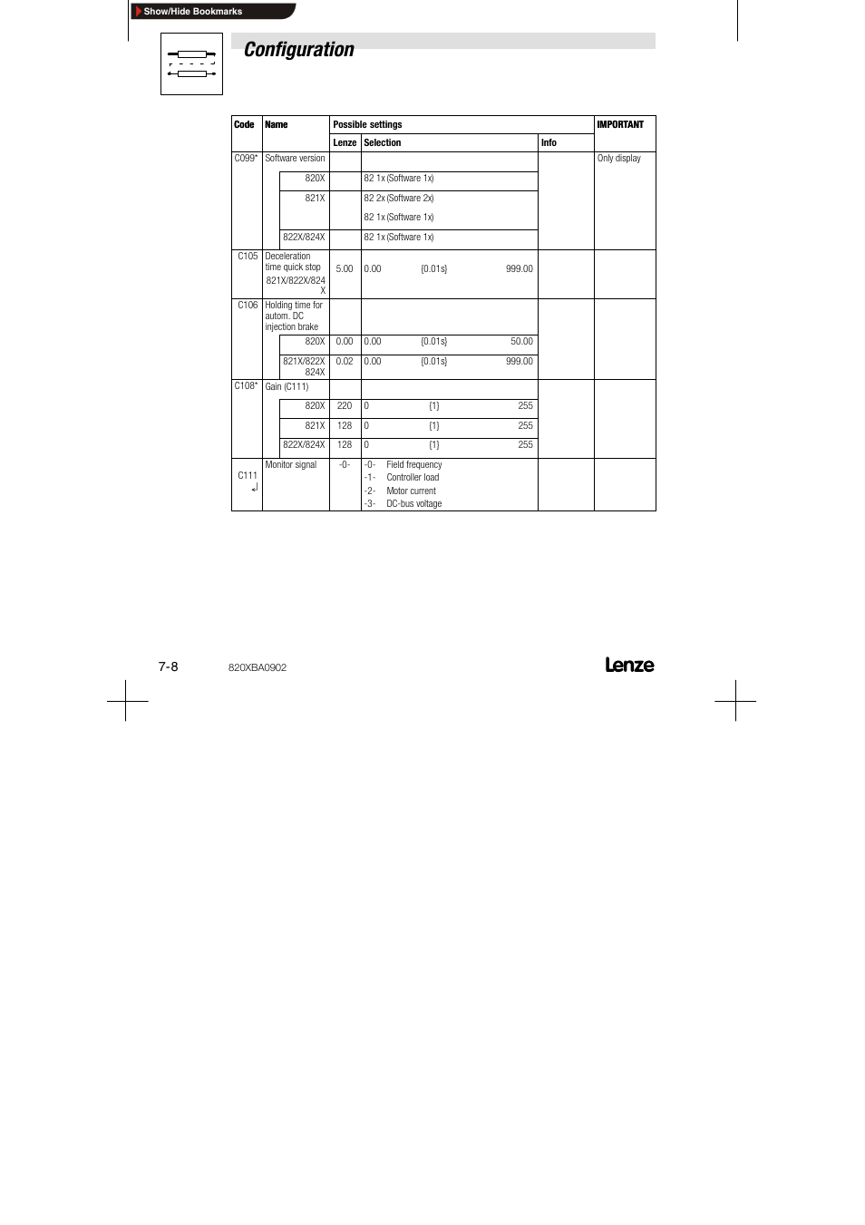 Configuration | Lenze 8200 series User Manual | Page 56 / 72