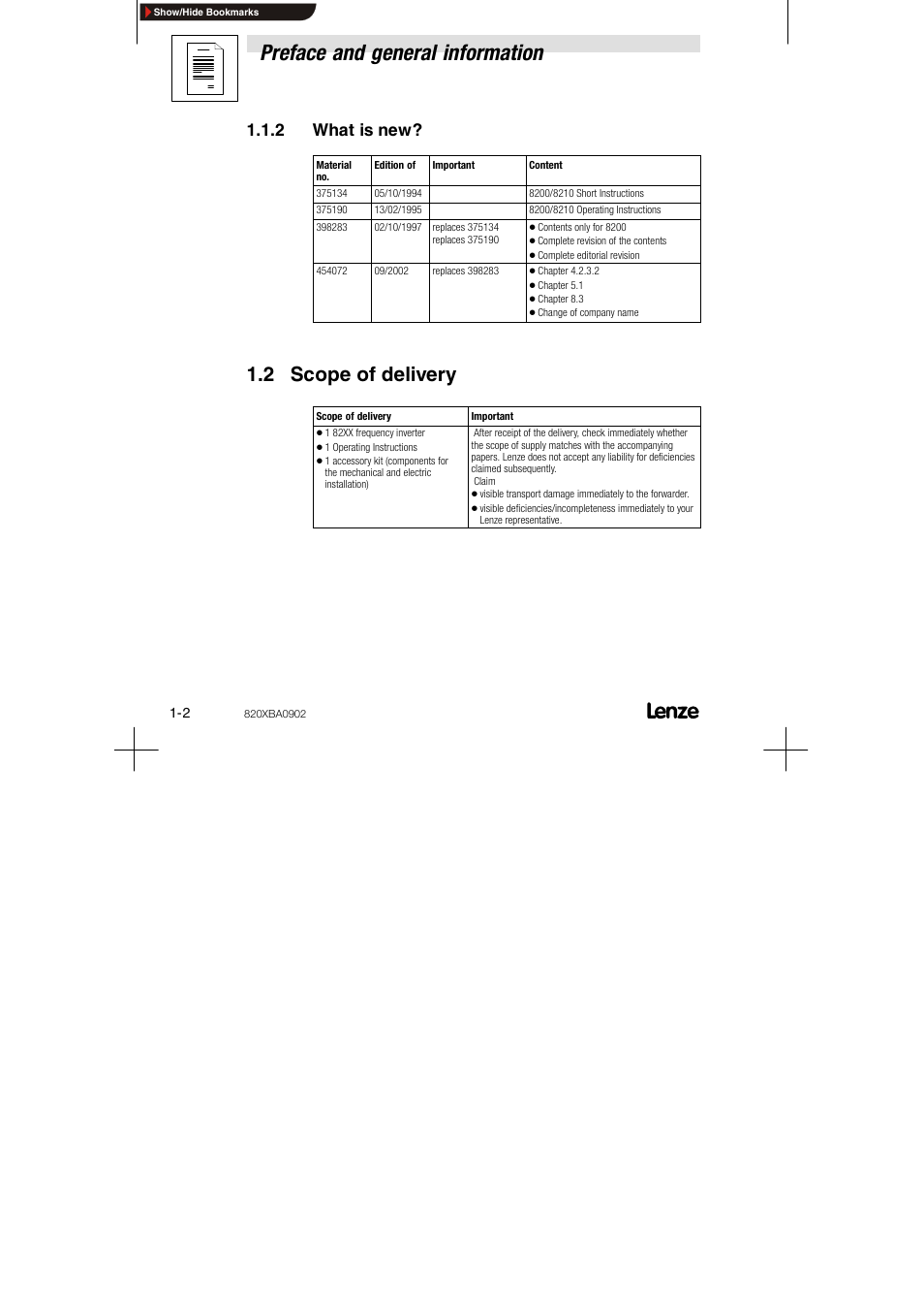 2 what is new, 2 scope of delivery, Preface and general information | Lenze 8200 series User Manual | Page 6 / 72