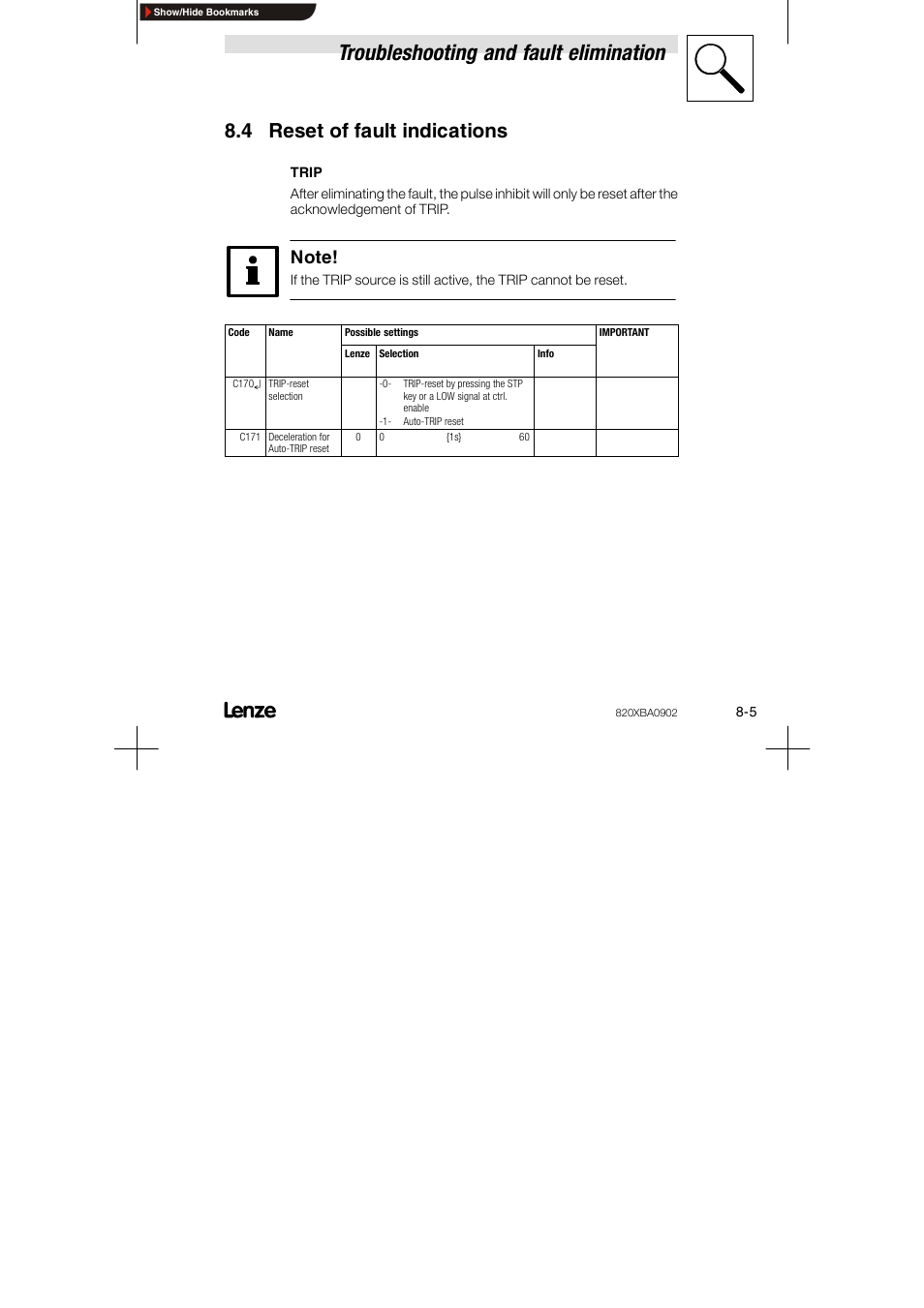 4 reset of fault indications, Troubleshooting and fault elimination | Lenze 8200 series User Manual | Page 63 / 72