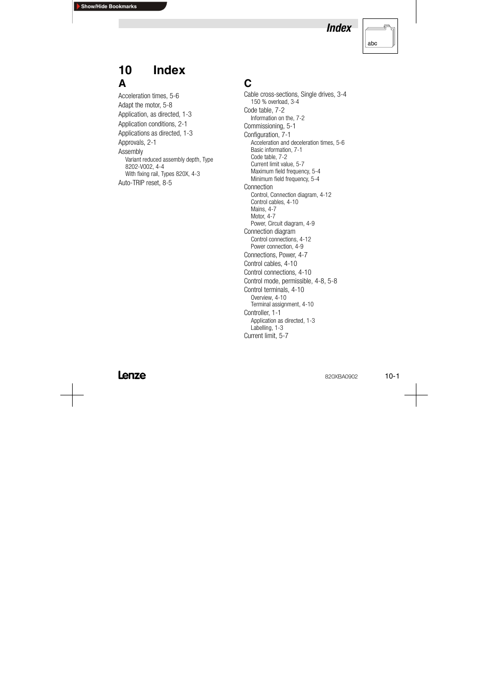 10 index, Index | Lenze 8200 series User Manual | Page 67 / 72