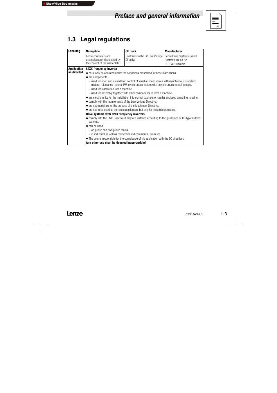 3 legal regulations, Preface and general information | Lenze 8200 series User Manual | Page 7 / 72