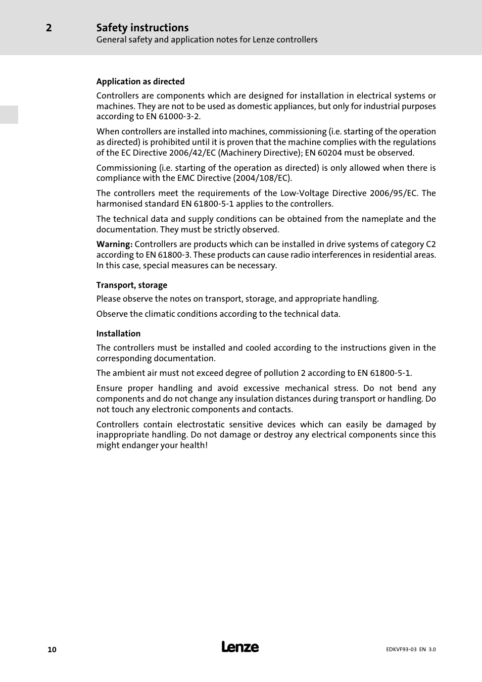 Lenze EVF9333−xV User Manual | Page 10 / 46