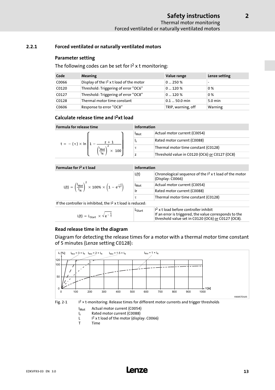 Forced ventilated or naturally ventilated motors, Ȧȧ ȡ ȣ, Ȧȧ ȣ ȥ | Safety instructions, X t monitoring, Calculate release time and i, Xt load | Lenze EVF9333−xV User Manual | Page 13 / 46