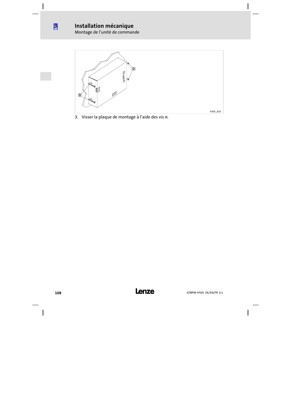 Installation mécanique | Lenze EPM−H507 User Manual | Page 108 / 136