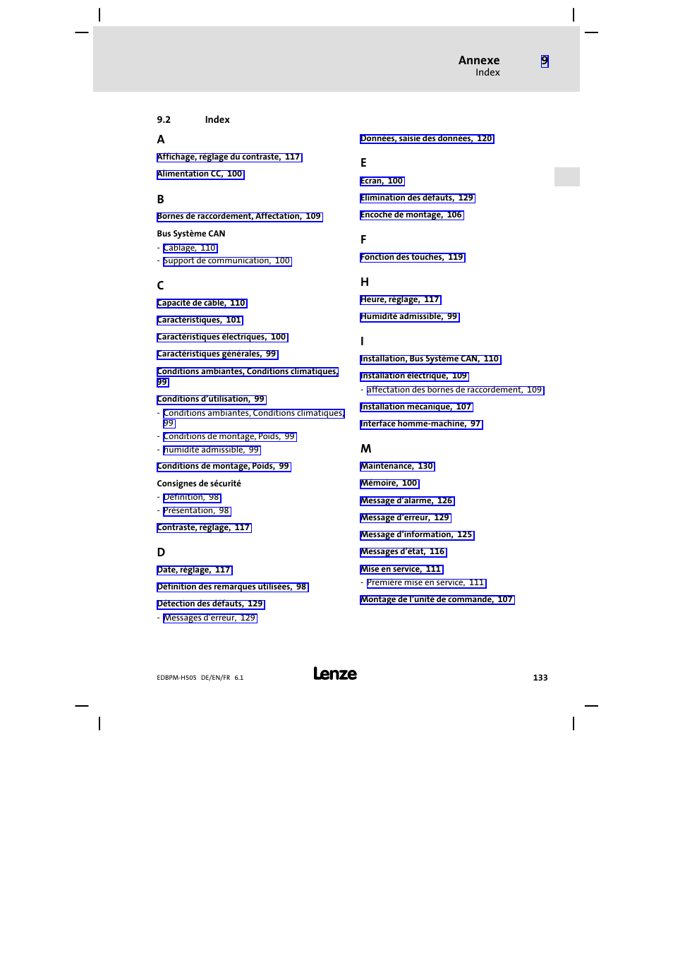 2 index, Index, Annexe | Lenze EPM−H507 User Manual | Page 133 / 136
