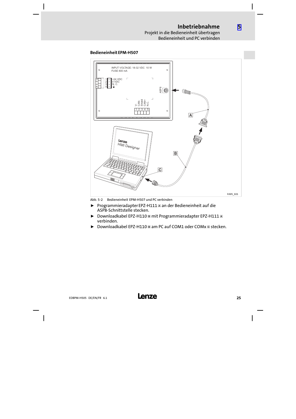 Inbetriebnahme | Lenze EPM−H507 User Manual | Page 25 / 136