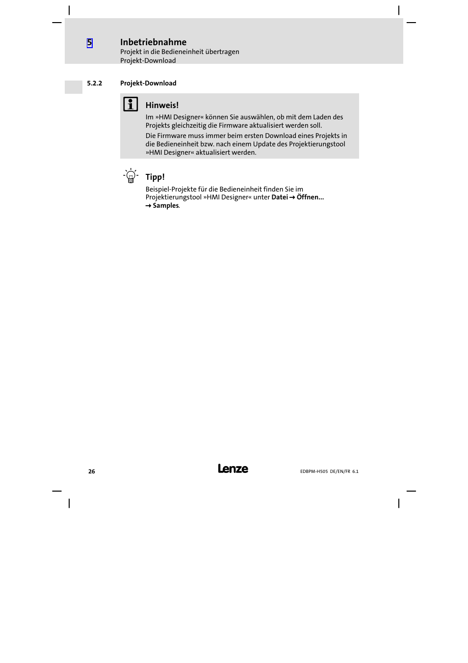 2 projekt-download, Projekt−download | Lenze EPM−H507 User Manual | Page 26 / 136