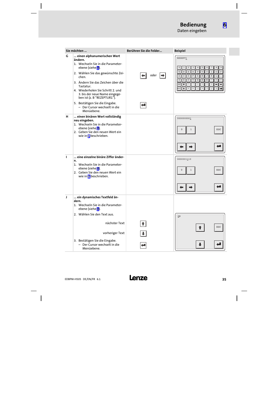 Bedienung, Daten eingeben | Lenze EPM−H507 User Manual | Page 35 / 136
