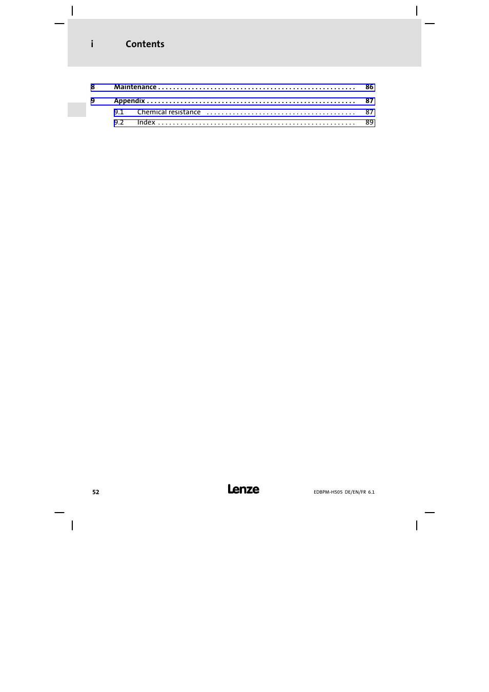 Contents i | Lenze EPM−H507 User Manual | Page 52 / 136