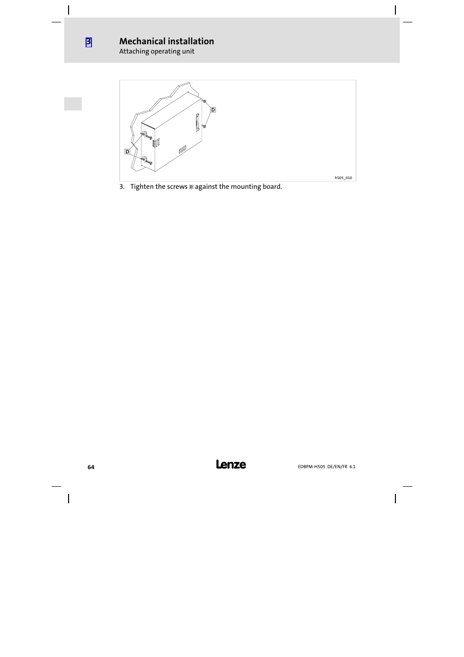 Mechanical installation | Lenze EPM−H507 User Manual | Page 64 / 136