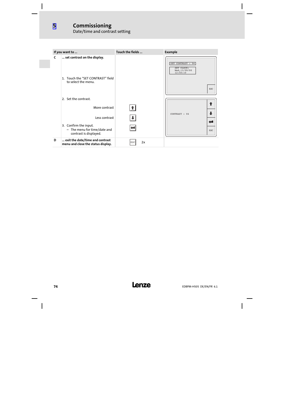 Commissioning | Lenze EPM−H507 User Manual | Page 74 / 136