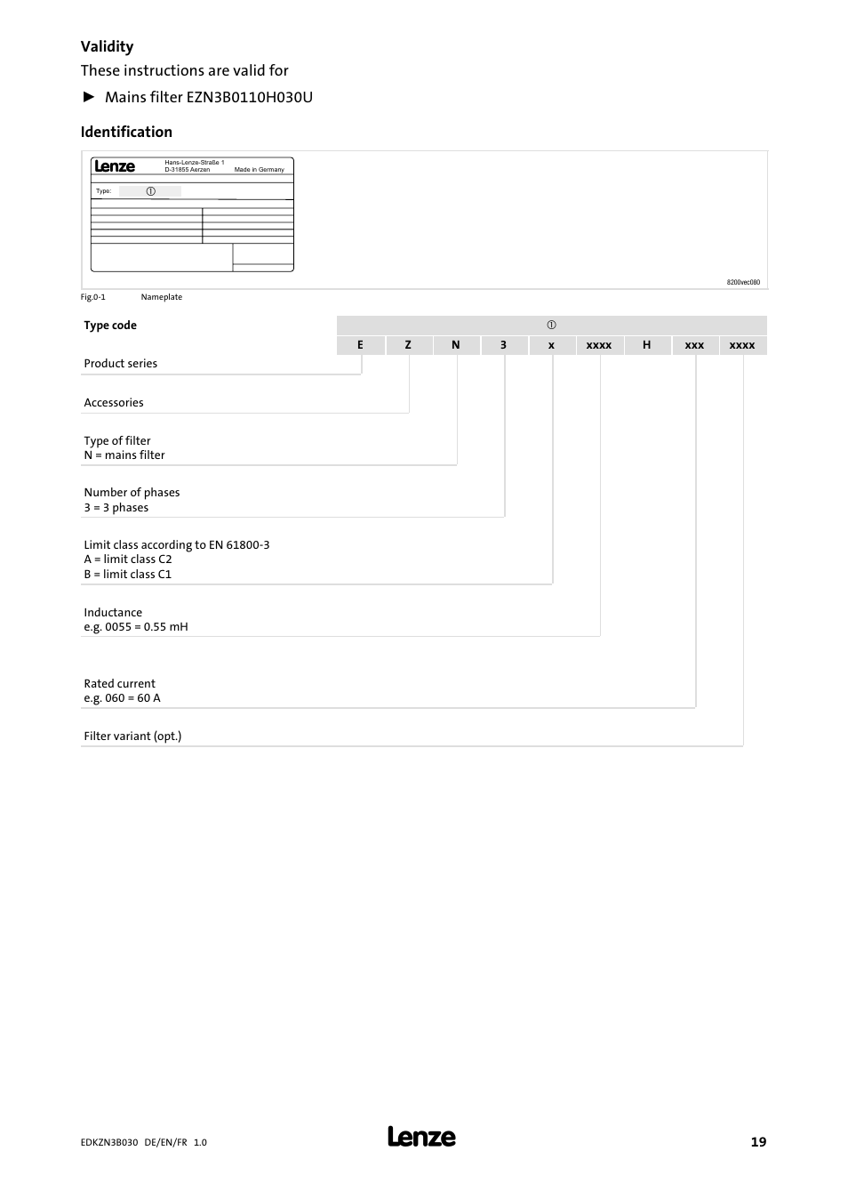 Validity | Lenze EZN3B0110H030U User Manual | Page 19 / 46