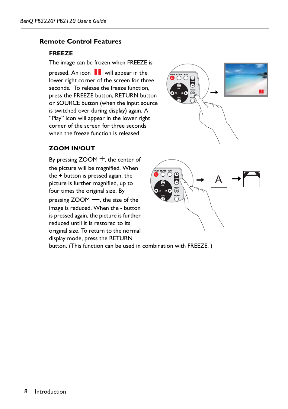 Remote control features | BenQ PB2120 User Manual | Page 12 / 34