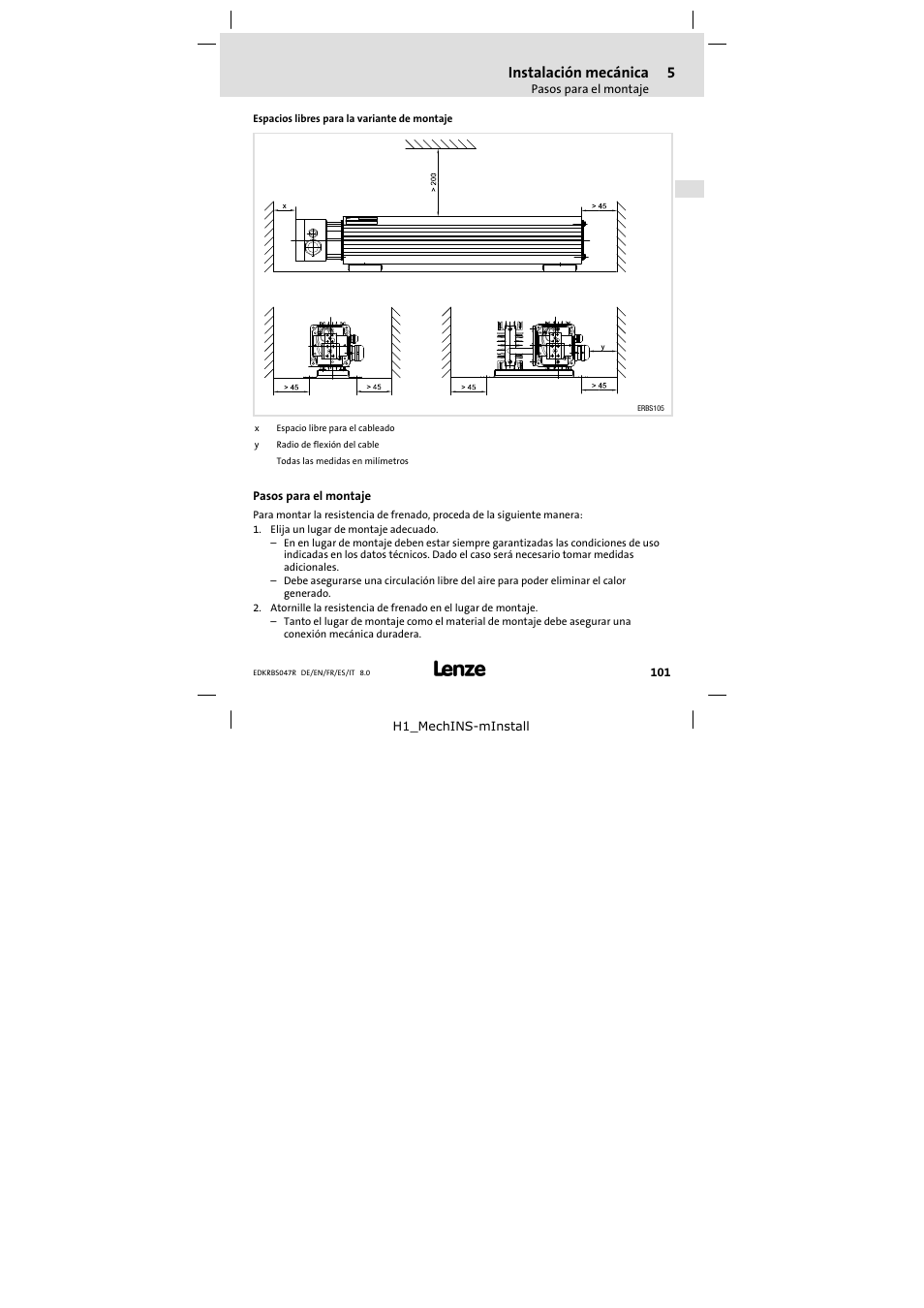 Pasos para el montaje, Instalación mecánica | Lenze ERBSxxxxxxxx User Manual | Page 101 / 132