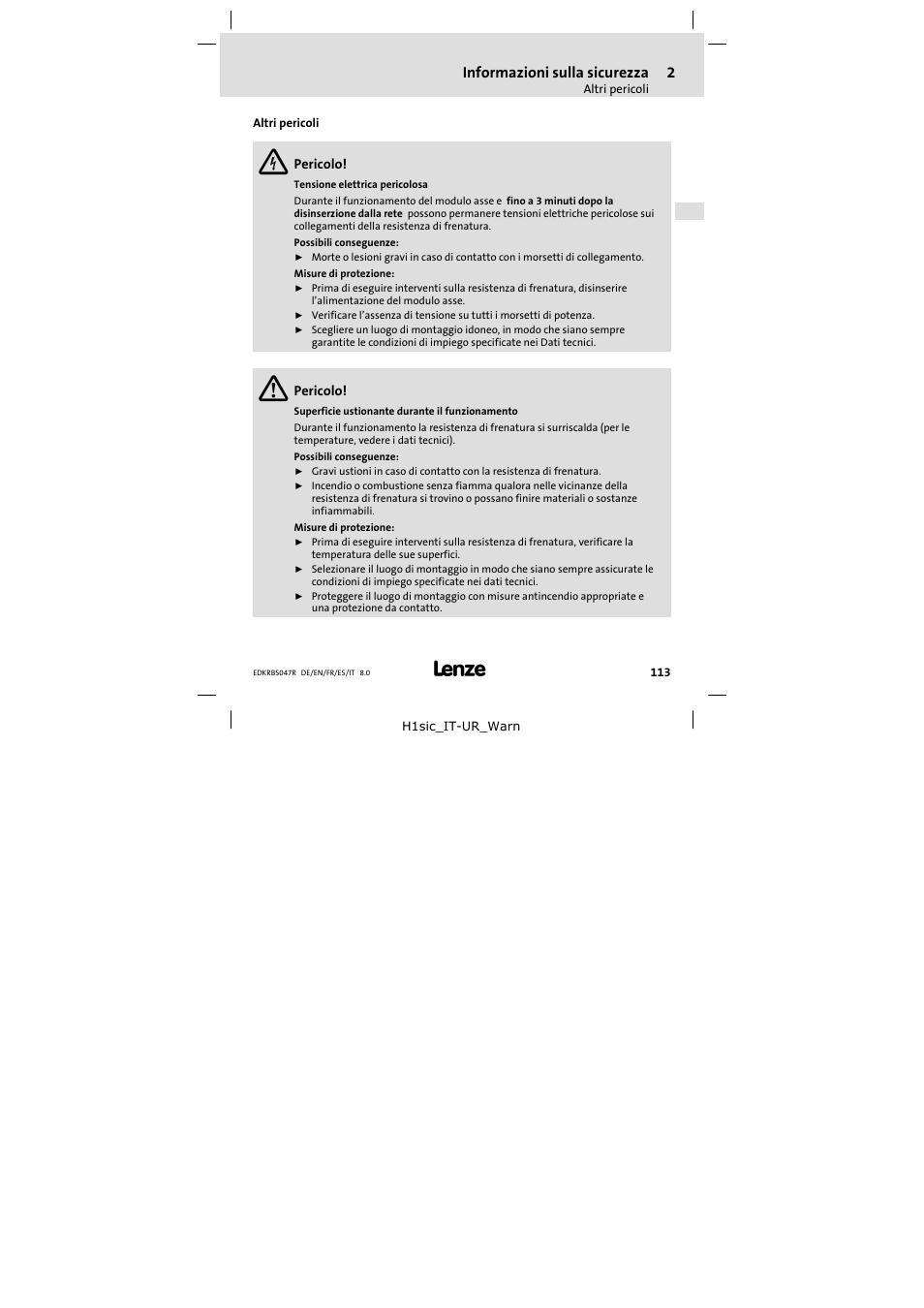 Altri pericoli | Lenze ERBSxxxxxxxx User Manual | Page 113 / 132