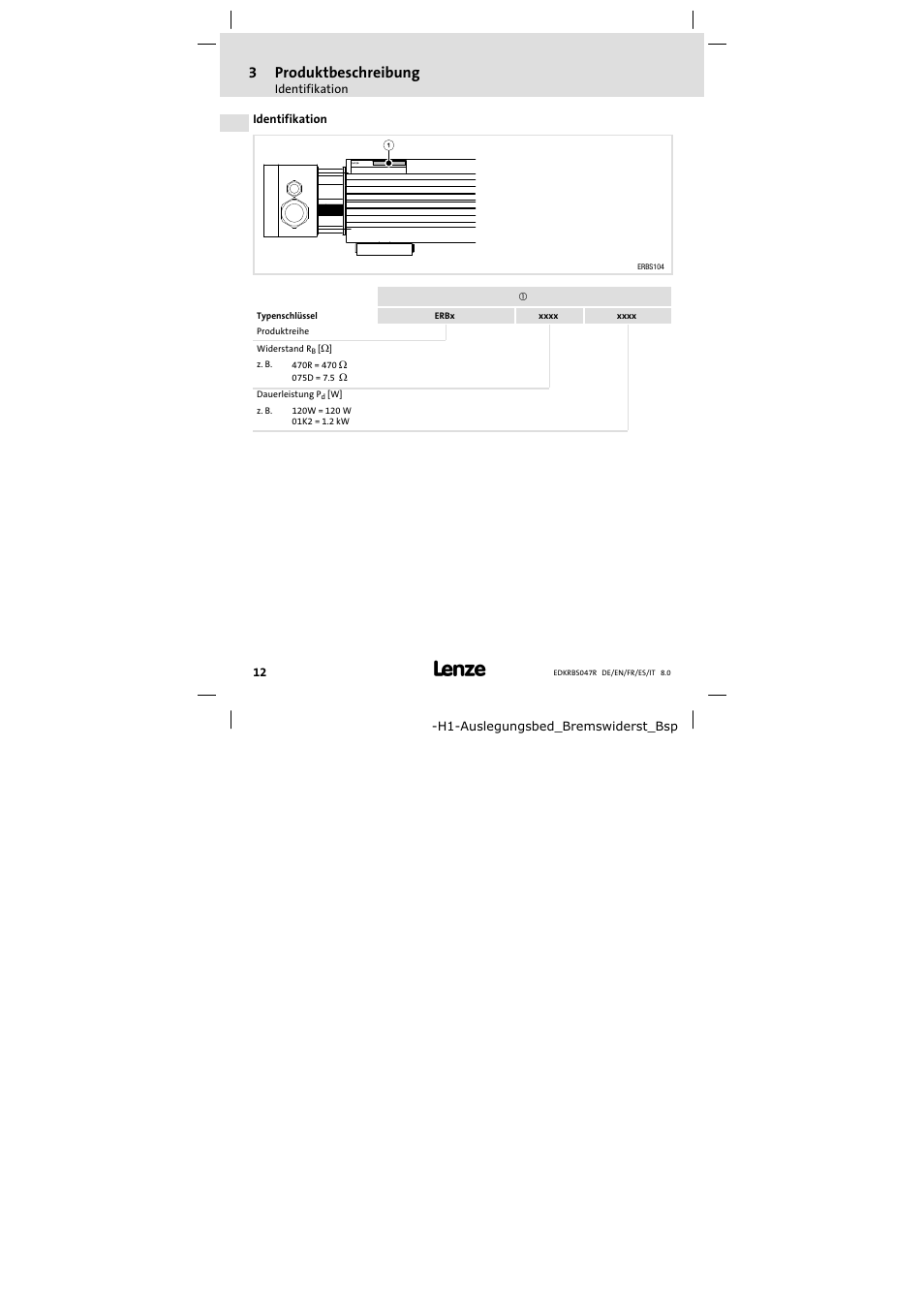Identifikation, 3produktbeschreibung | Lenze ERBSxxxxxxxx User Manual | Page 12 / 132
