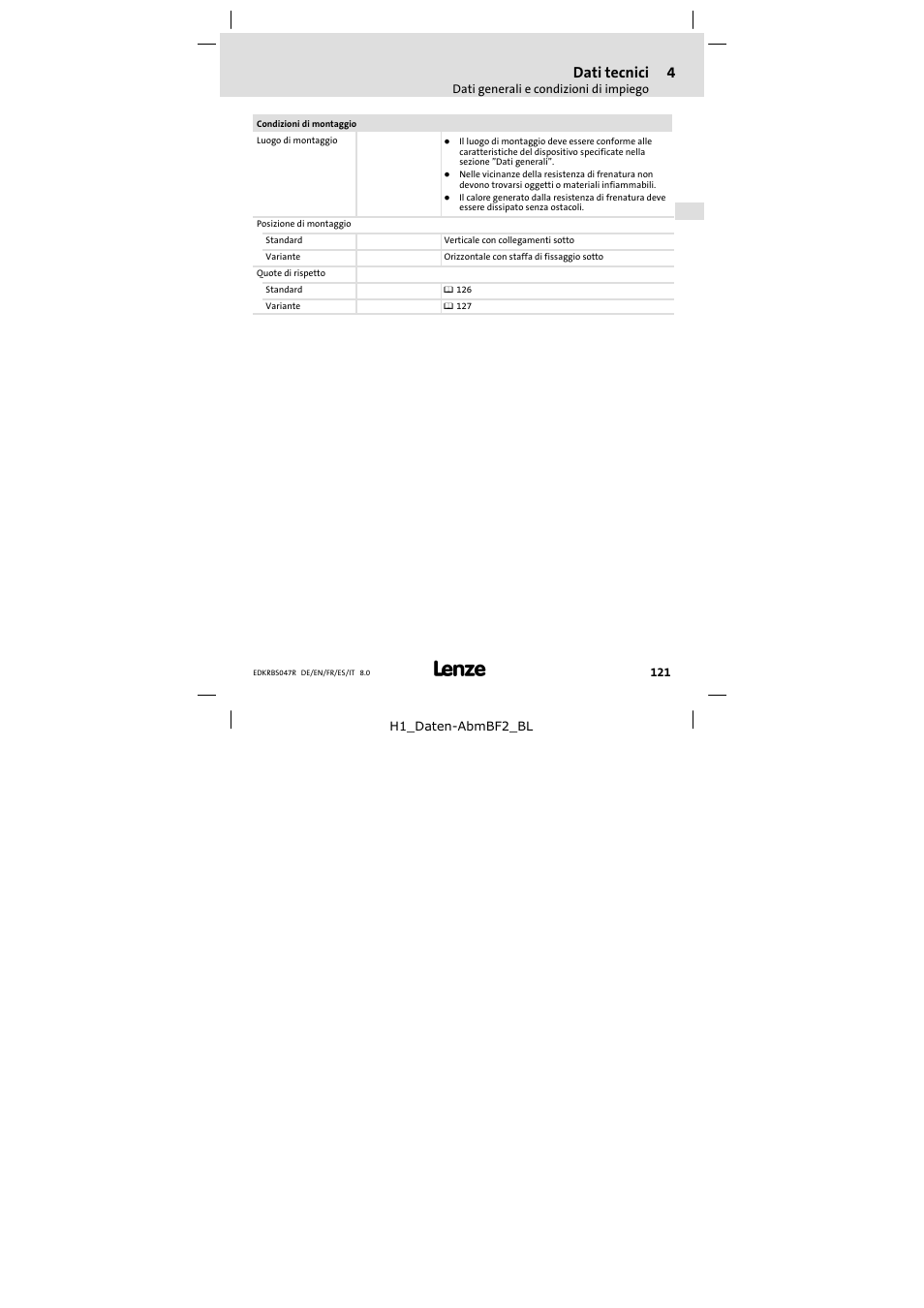 Dati tecnici | Lenze ERBSxxxxxxxx User Manual | Page 121 / 132
