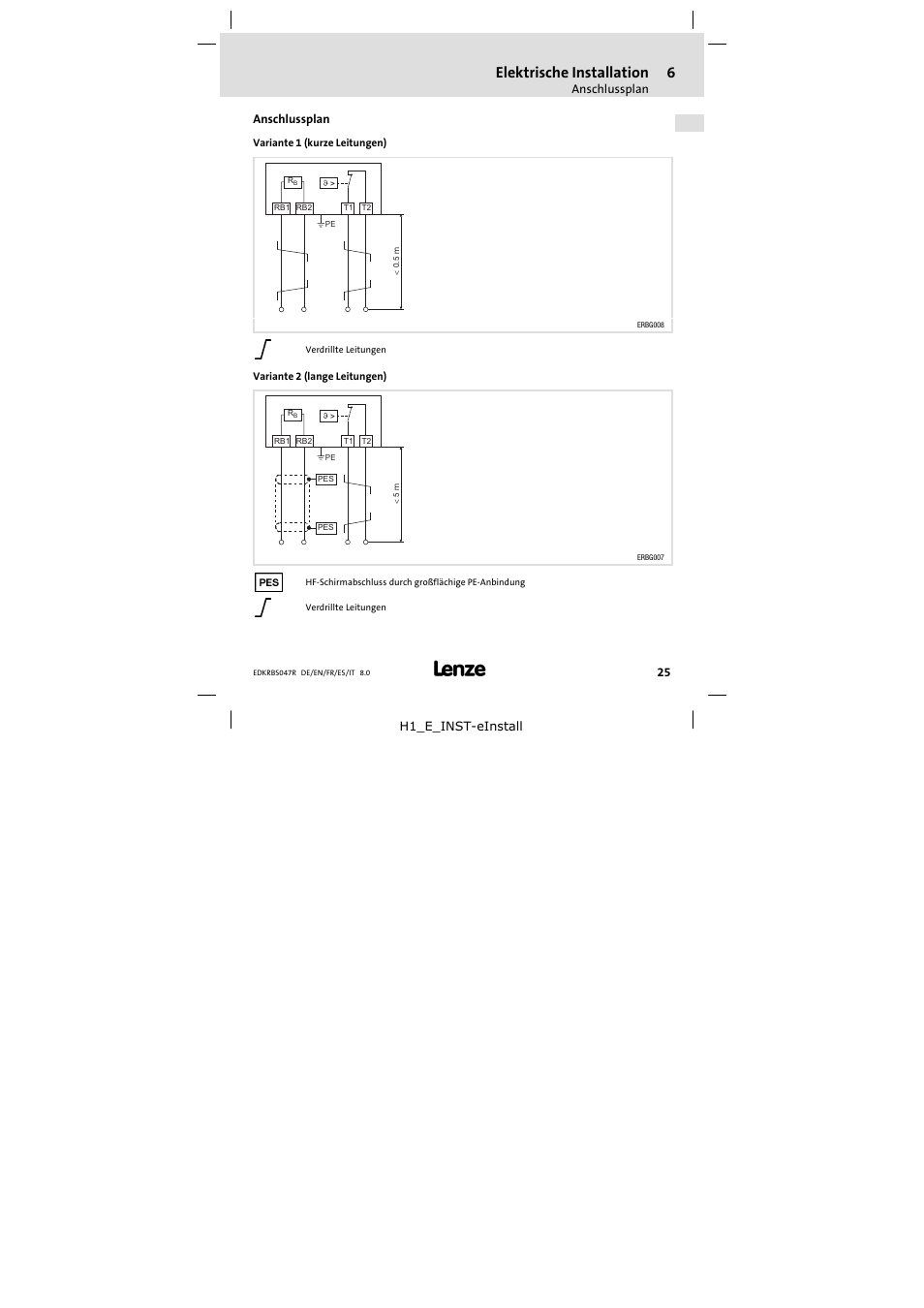 Anschlussplan, Elektrische installation | Lenze ERBSxxxxxxxx User Manual | Page 25 / 132