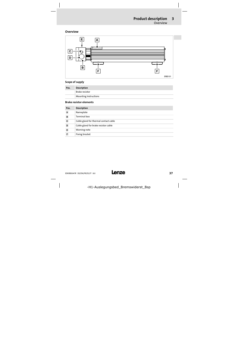 3 product description, Overview, Product description | Lenze ERBSxxxxxxxx User Manual | Page 37 / 132