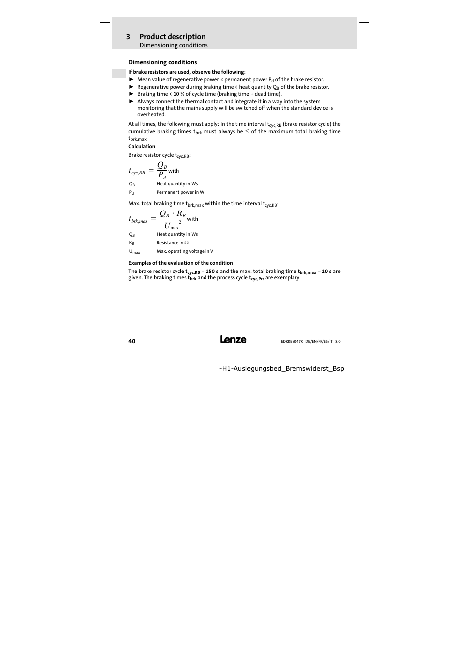 Dimensioning conditions, 3product description | Lenze ERBSxxxxxxxx User Manual | Page 40 / 132