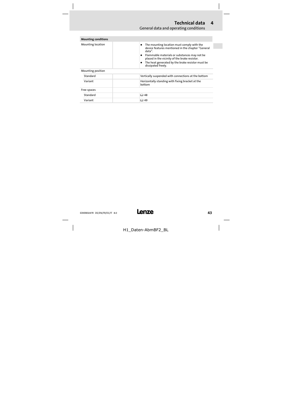 Technical data | Lenze ERBSxxxxxxxx User Manual | Page 43 / 132