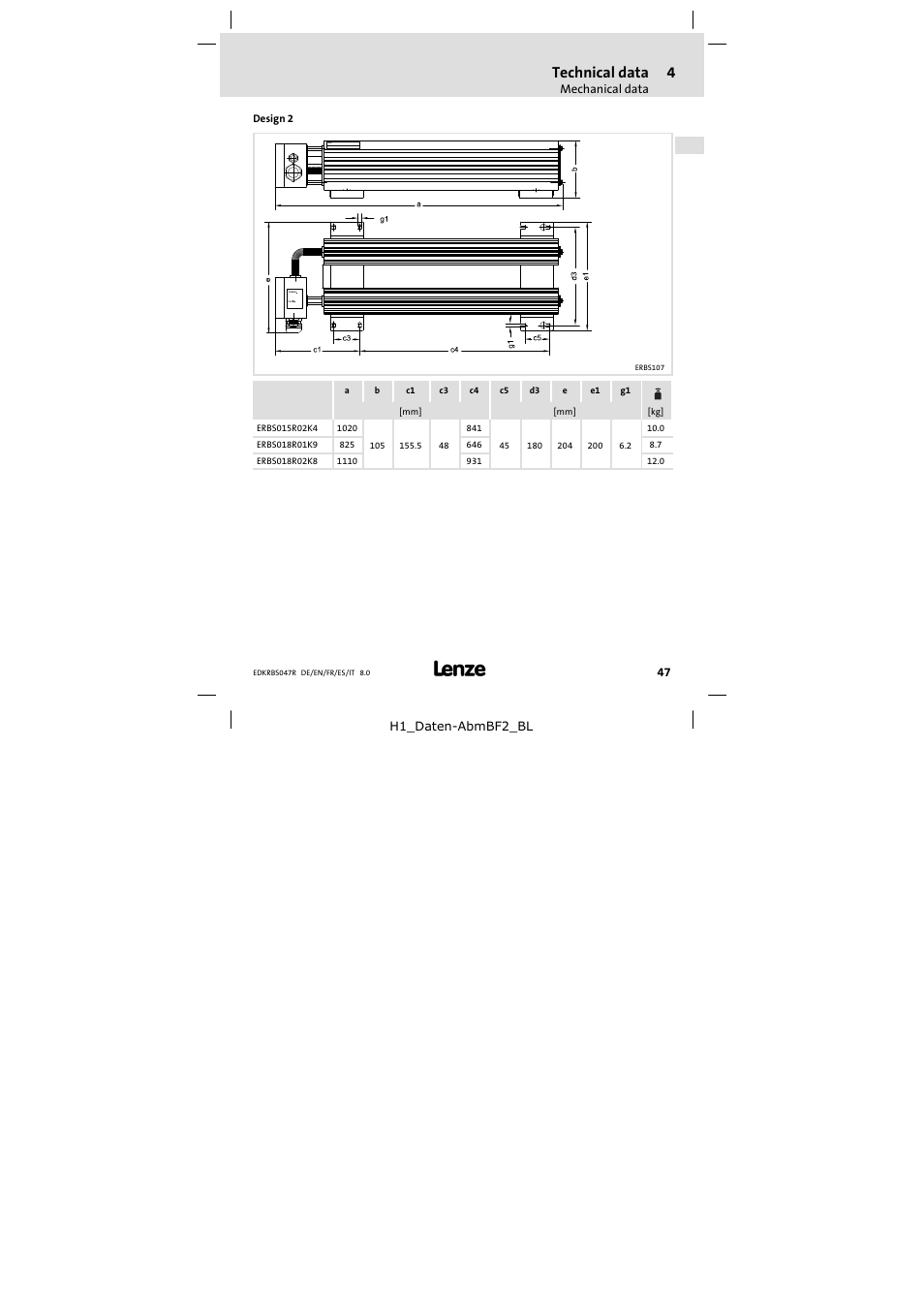 Technical data | Lenze ERBSxxxxxxxx User Manual | Page 47 / 132