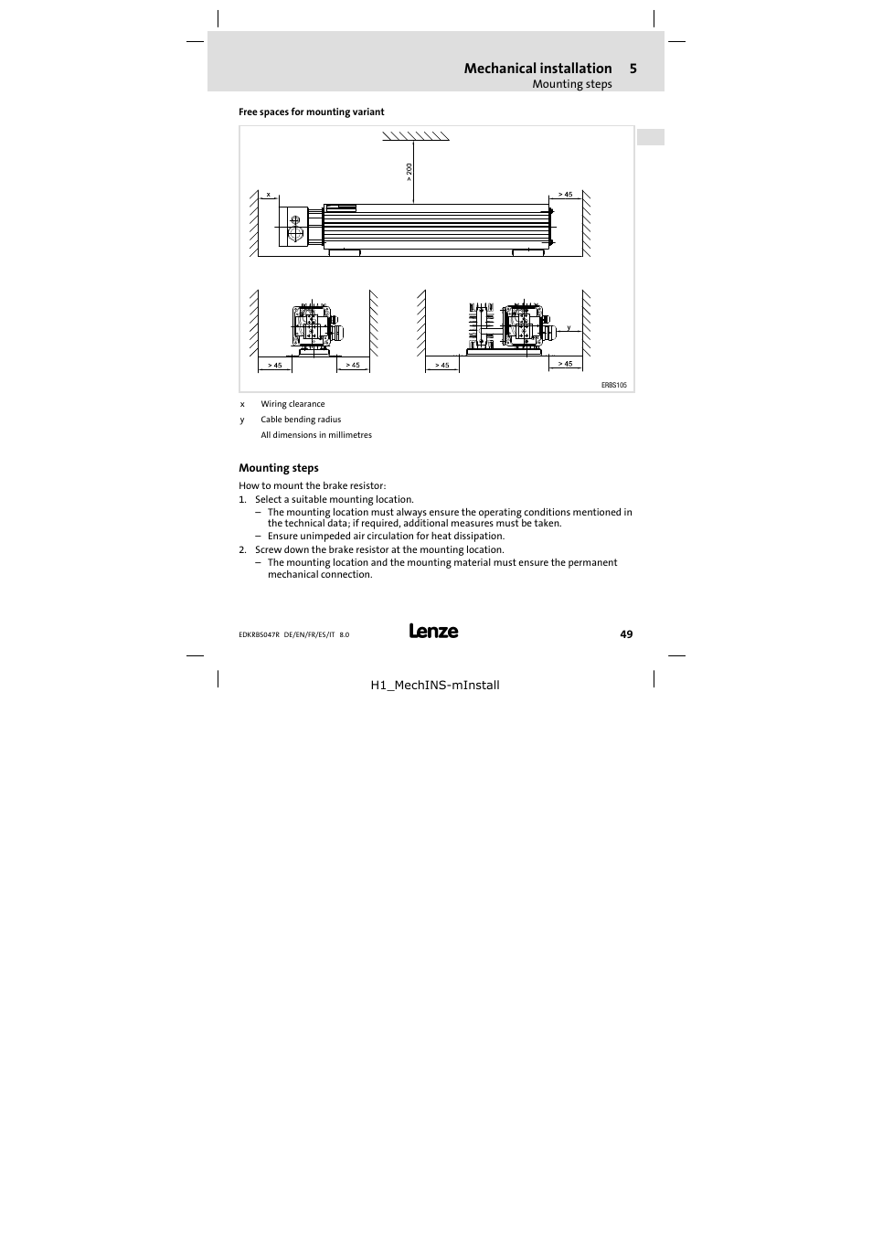 Mounting steps | Lenze ERBSxxxxxxxx User Manual | Page 49 / 132