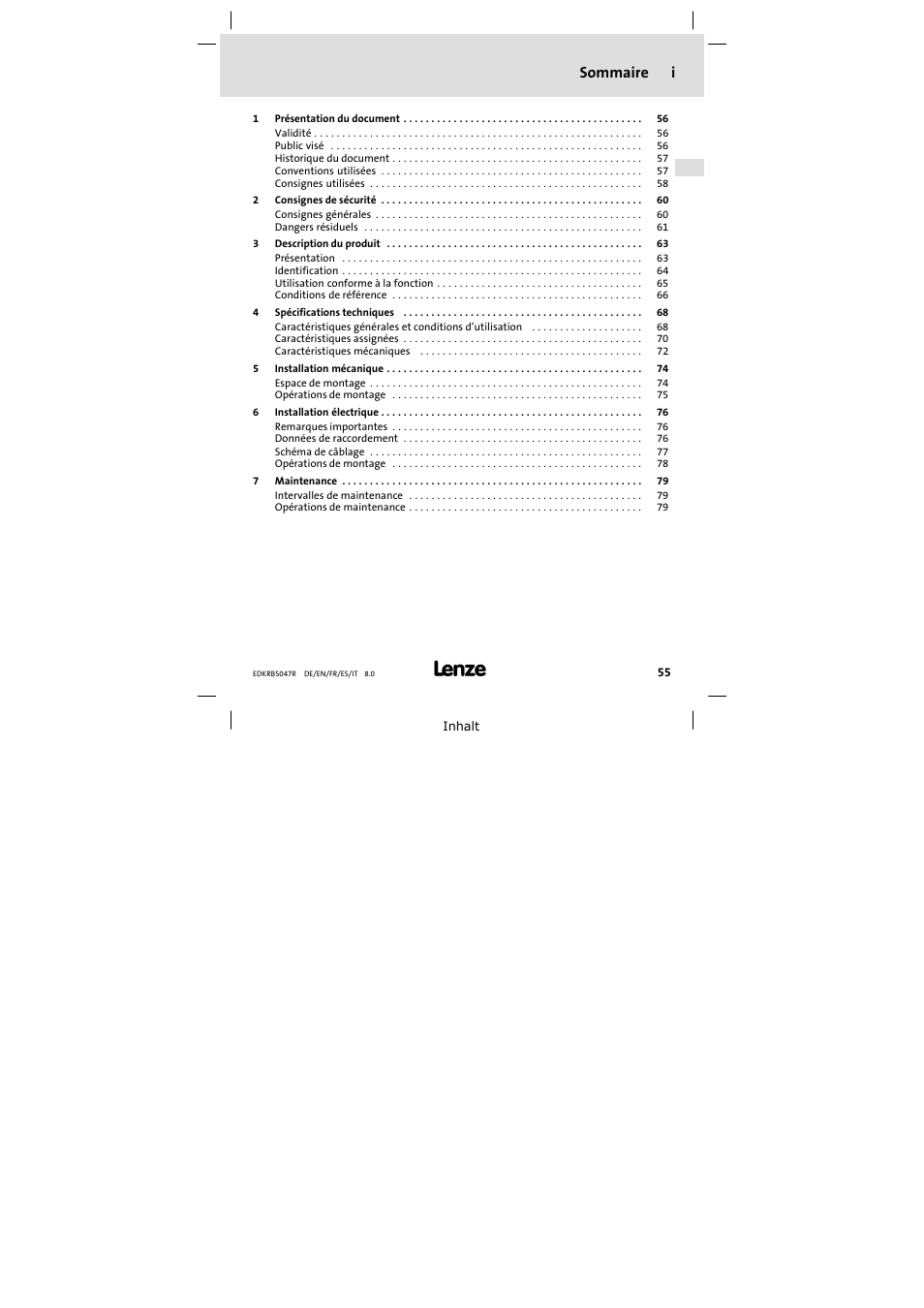 Sommaire i | Lenze ERBSxxxxxxxx User Manual | Page 55 / 132