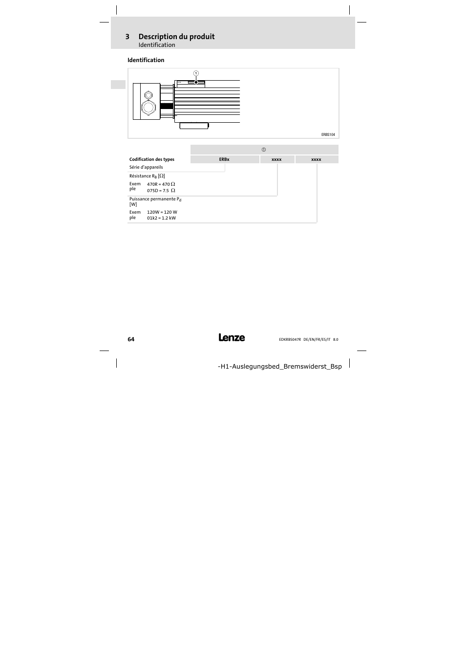 Identification, 3description du produit | Lenze ERBSxxxxxxxx User Manual | Page 64 / 132